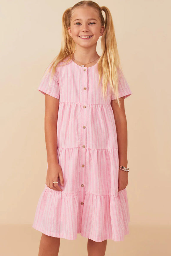 Hayden Girls Striped Pink Button Up Dress
