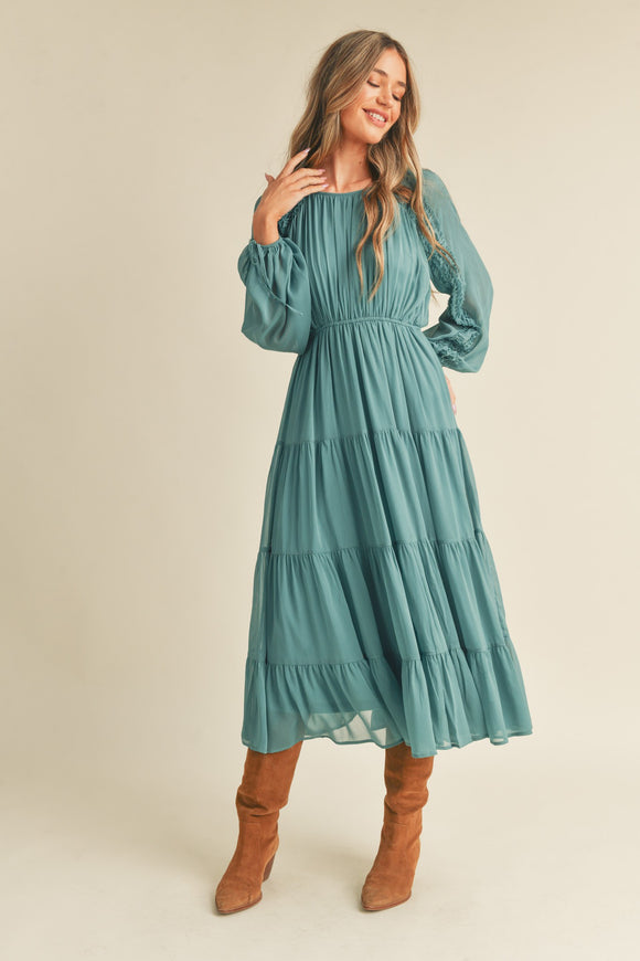 Ruffle Sleeve Tiered Midi Dress