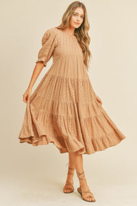 Contrast Eyelet Lace Midi Tiered Dress