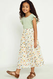 Girls Floral Print Pleated Midi Skirt