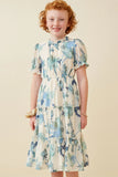 Girls Blue and Cream Floral  Midi Dress