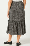 Womens Black Dotted Tiered Midi Skirt