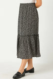 Womens Black Dotted Tiered Midi Skirt