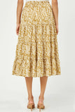 Womens Mustard Botanical Print Tiered Skirt