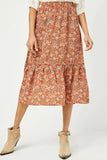 Womens Coral Floral Printed Ruffle Tier Skirt