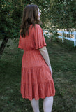 Womens Coral Spotty Check Tiered Dress