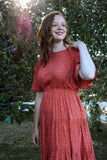Womens Coral Spotty Check Tiered Dress