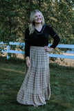 Womens Taupe Stripe Print Woven Ruffled Tier Maxi Skirt