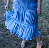 Womens Blue Total Pleated Ruffle Seam Elastic Waist Skirt