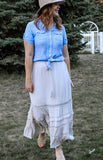 Womens Dove Grey Tiered Maxi Skirt with Lace Detail