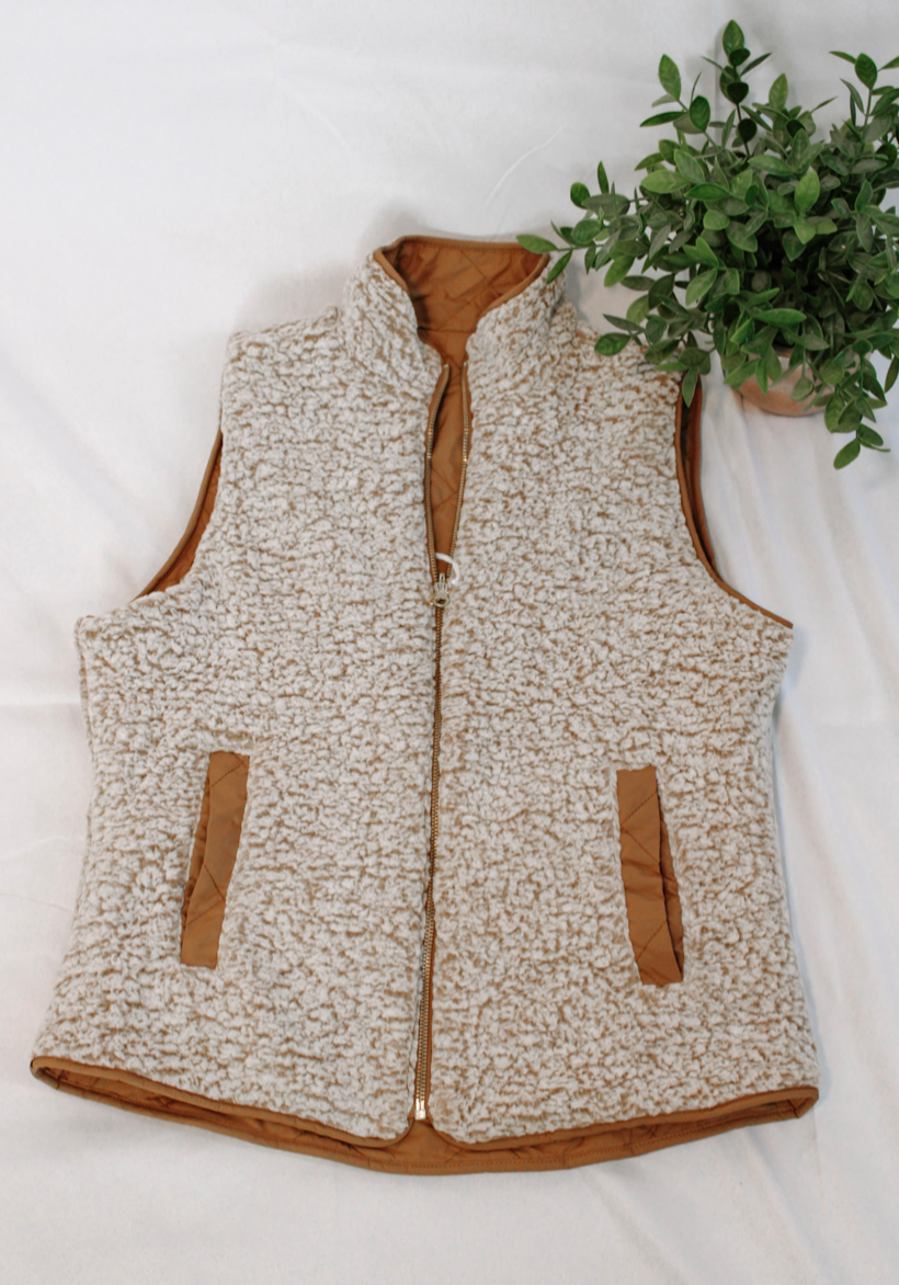 Sherpa Lined Puffer Vest - Camel