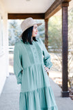 Womens Sage Green Long Sleeve Pin-Tuck Detail Maxi Dress