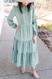 Womens Sage Green Long Sleeve Pin-Tuck Detail Maxi Dress