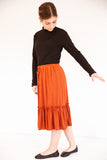 Girls Ruffled Knit Midi Skirt (2 colors)