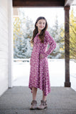 Girls Dusty Pink Long Sleeve Dress With Ruffle Tie Front