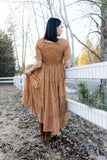 Womens Light Brown Ditsy Tiered Layers Smocked Maxi Dress