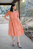 Womens Apricot Knee Length Dress with Puff Sleeve