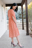 Womens Apricot Knee Length Dress with Puff Sleeve