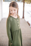 Girls Olive Green Solid Maxi Dress