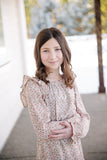 Girls Ditsy Floral Squared Ruffle Neck Long Sleeve Dress