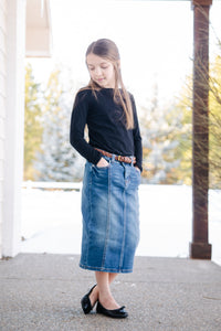Girls Stretch Denim Mid Length Skirt